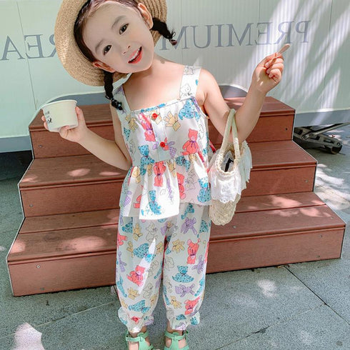 Girls' Summer Cartoon Bear Set